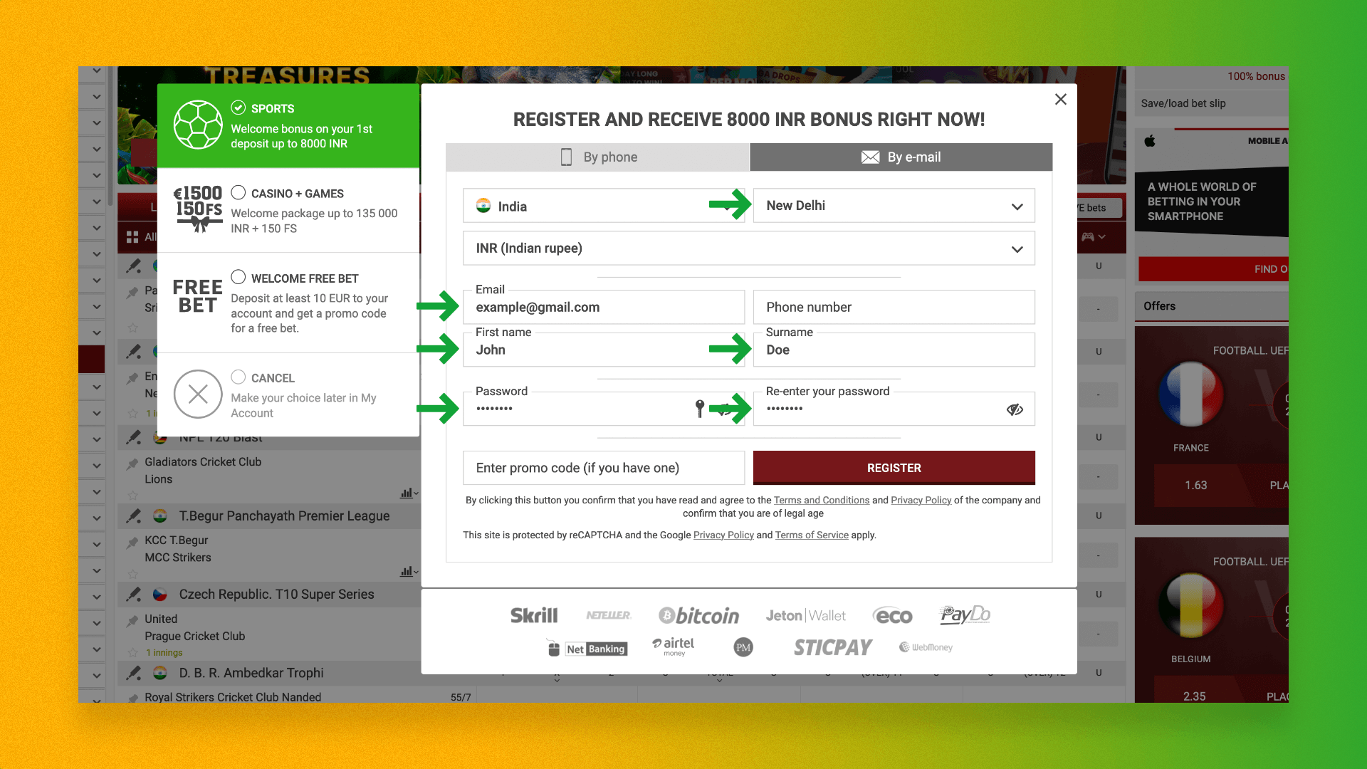 New user registration form at 888Starz