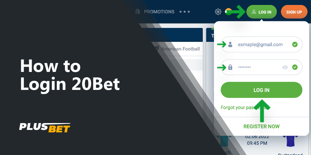 User authorization form on 20Bet website