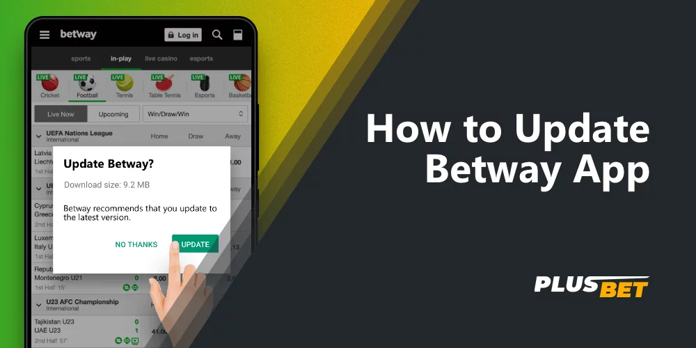 Notification of a new version of the Betway app