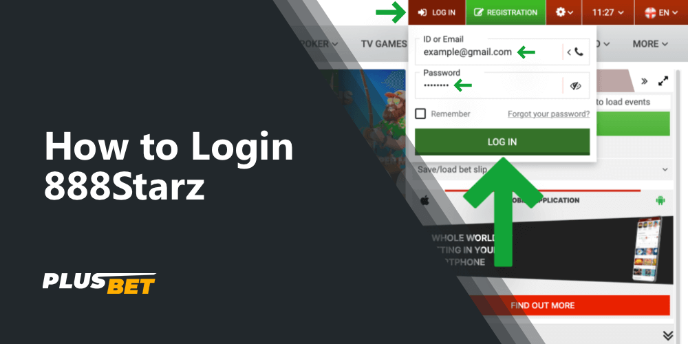 User login window at 888Starz