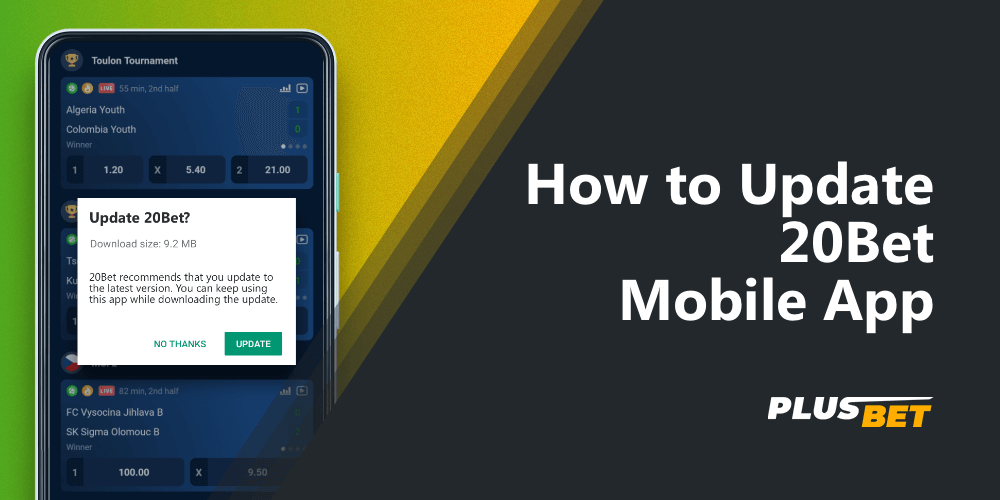 Notification of 20Bet app update