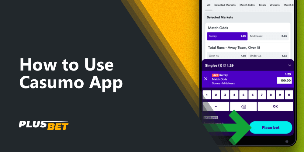 Detailed instructions on how to make the first bet in the Casumo app