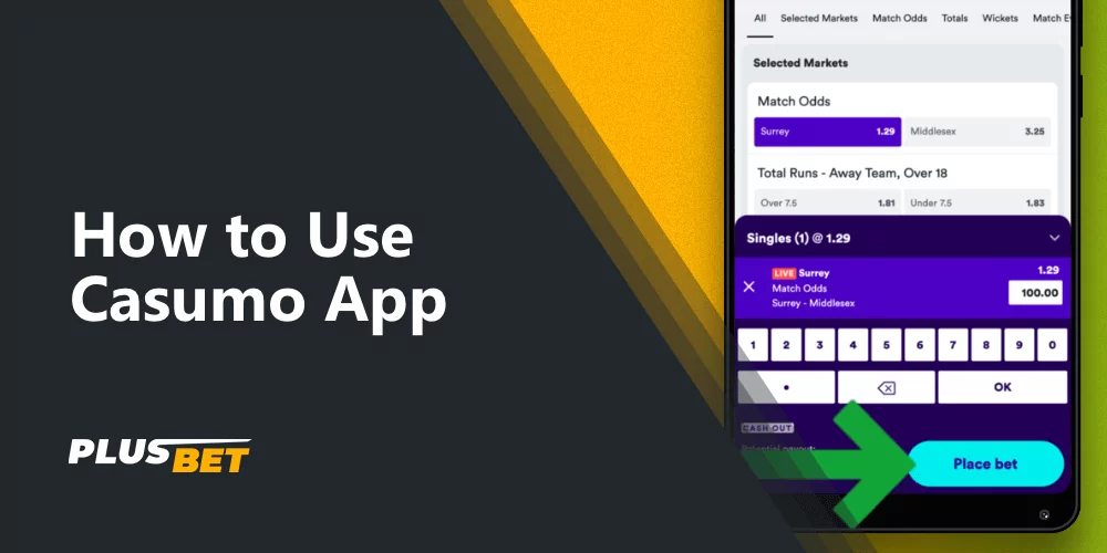 Detailed instructions on how to make the first bet in the Casumo app