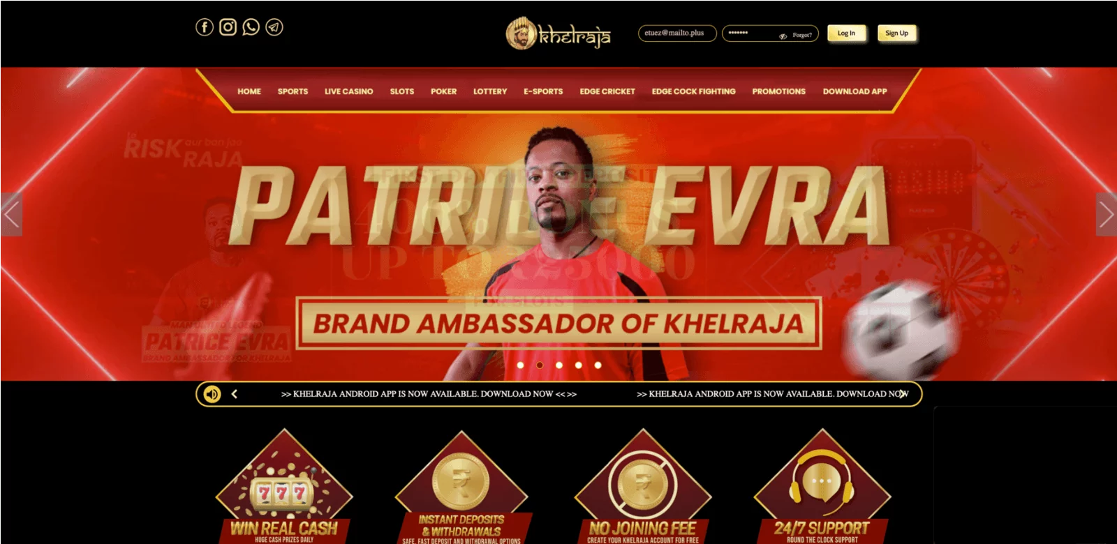 Home page of Khelraja website