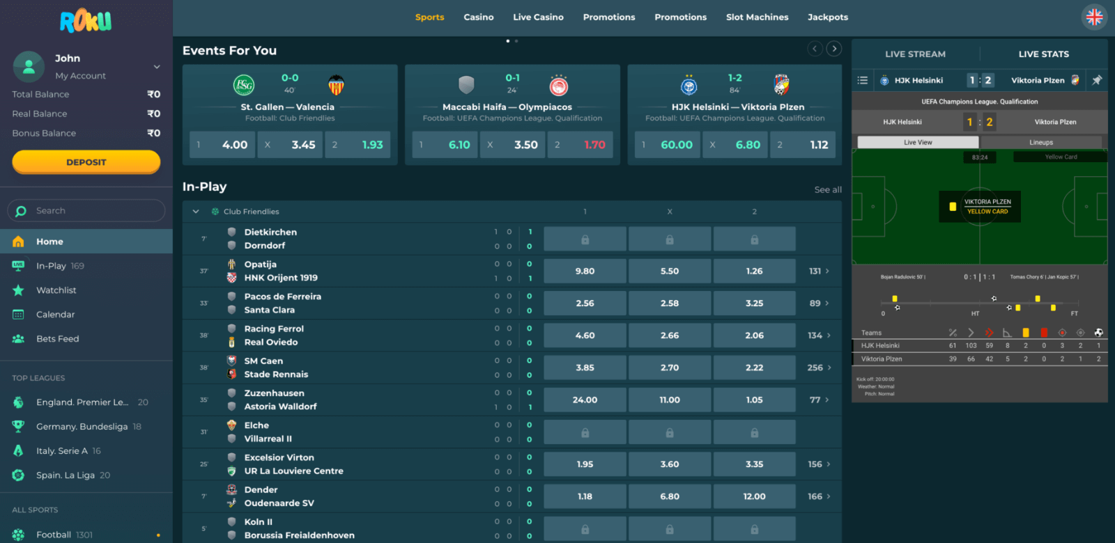 Sports betting page at Rokubet site