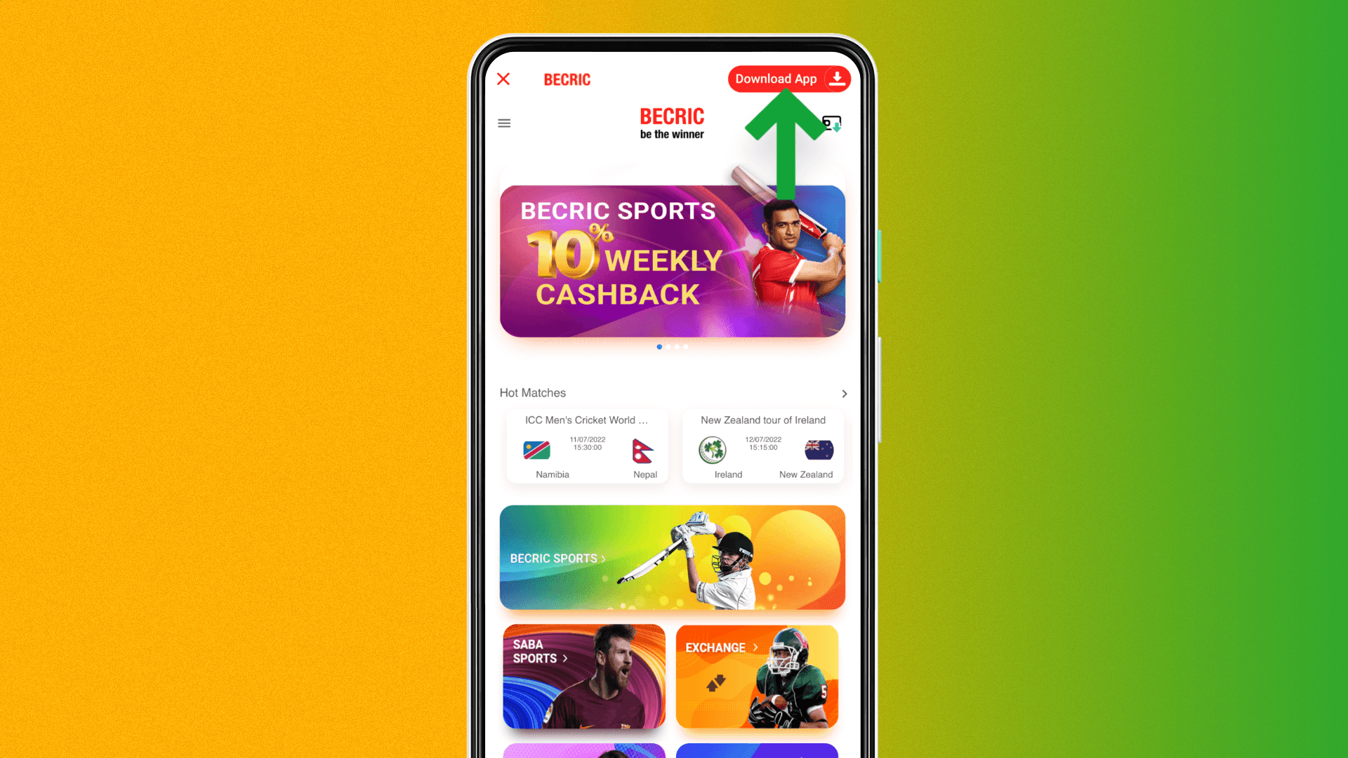 The mobile version of the Becric website