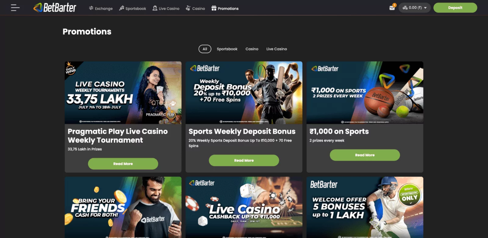 Page with Betbarter promotions & bonuses