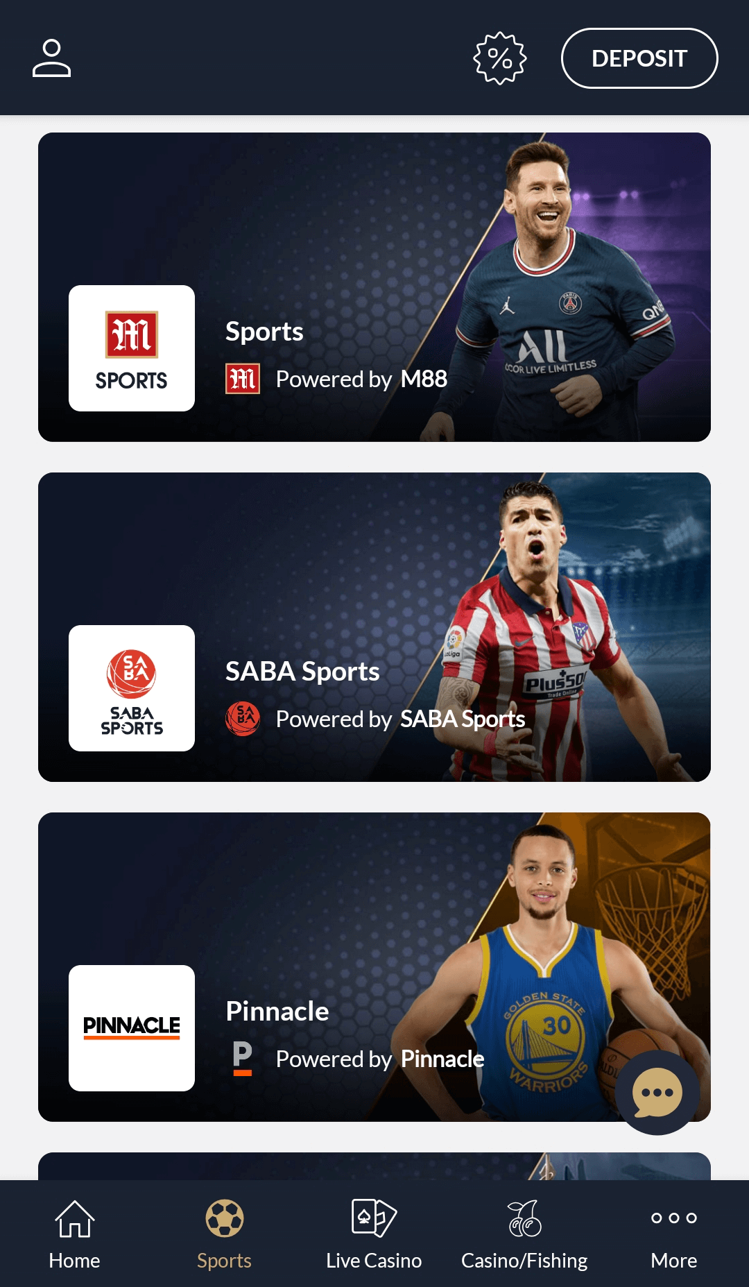 Sports betting tab in the M88 mobile app