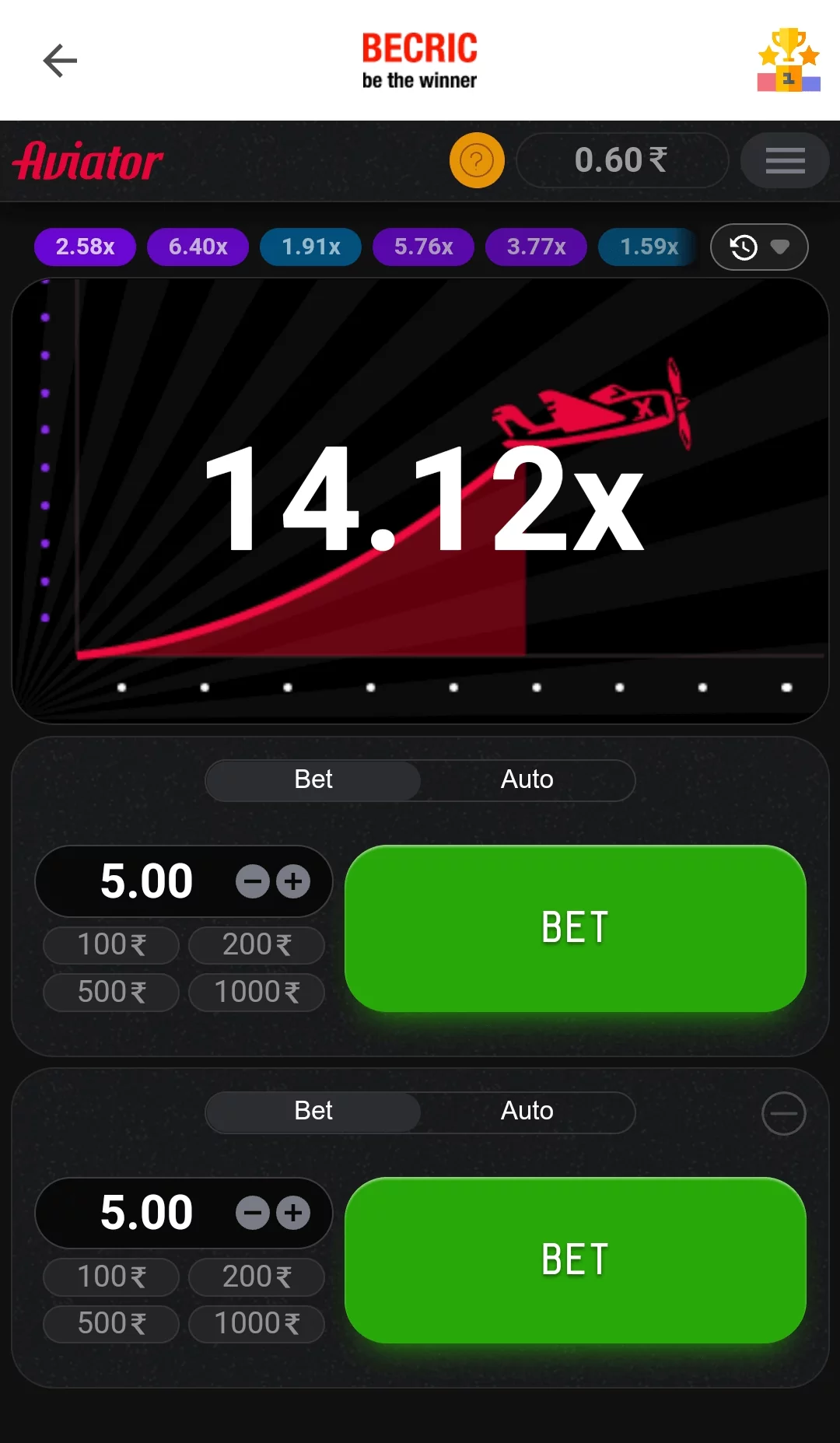 Aviator game at the Becric App