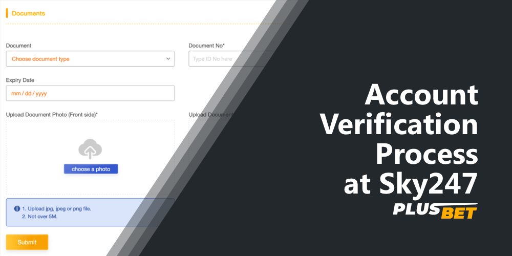 Account verification section of the Sky247 website