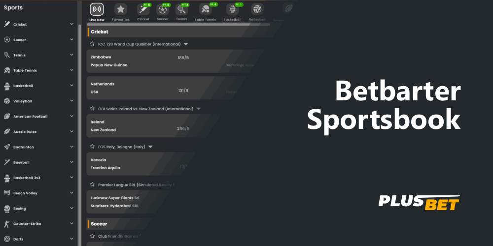 The list of available sports, on which you can bet on the site Betbarter