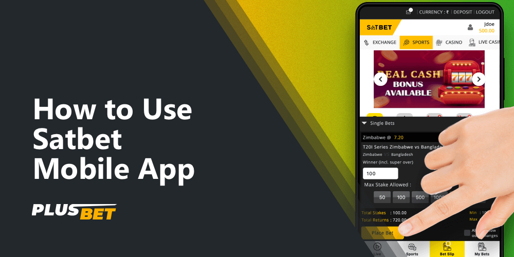 Example of how to place a bet in the Satbet app from India
