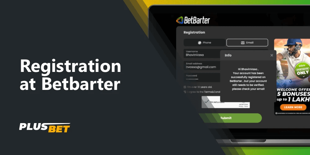 Notification of successful registration on the Betbarter website