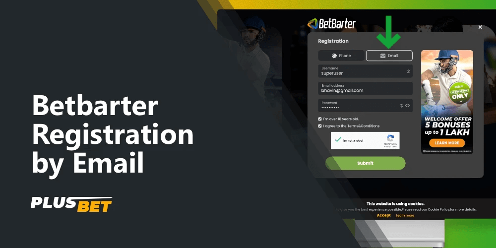 Registering at Betbarter using email