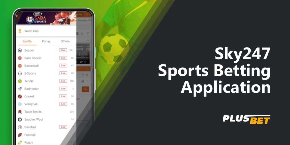 Sports betting section in the Sky247 App