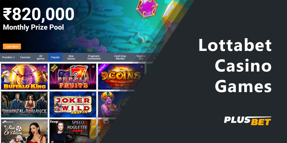 Online casino games available to Lottabet players