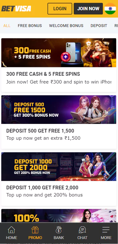 Promo section in Betvisa app