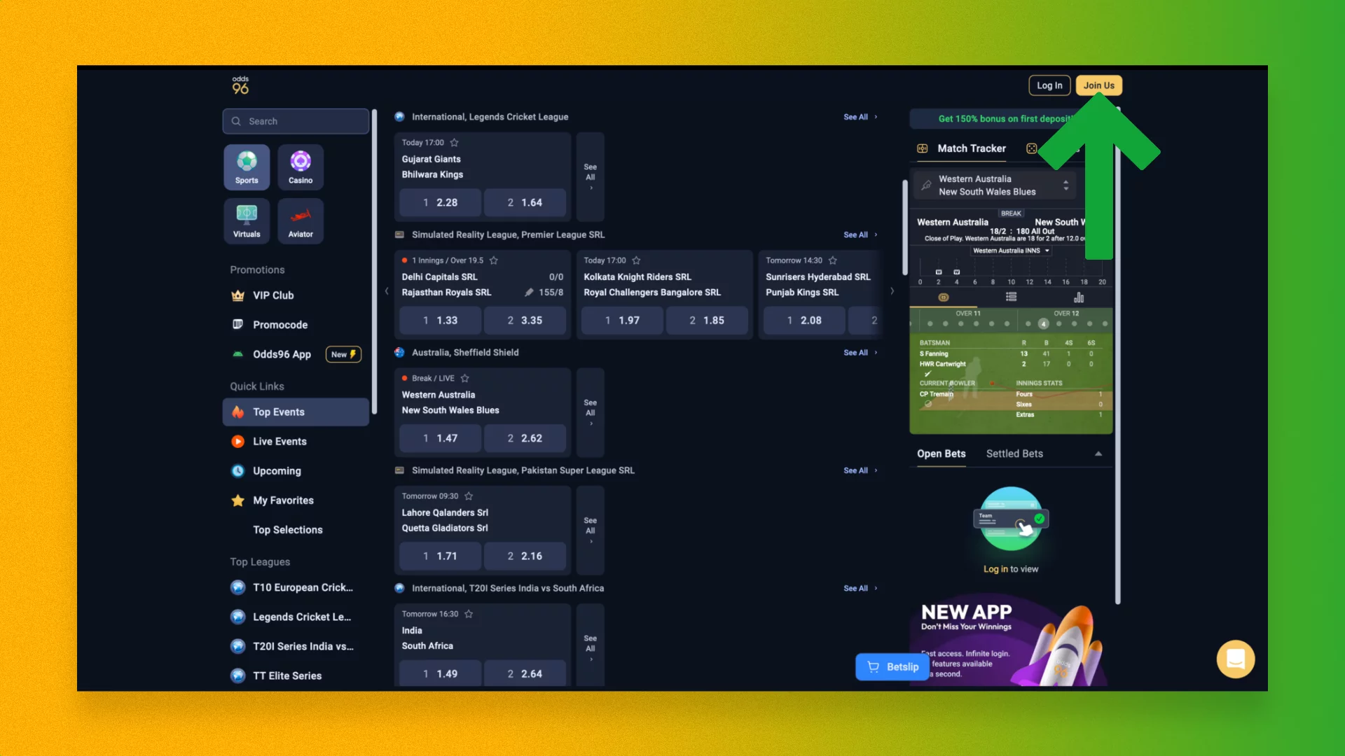 New customer registration process on Odds96 in India