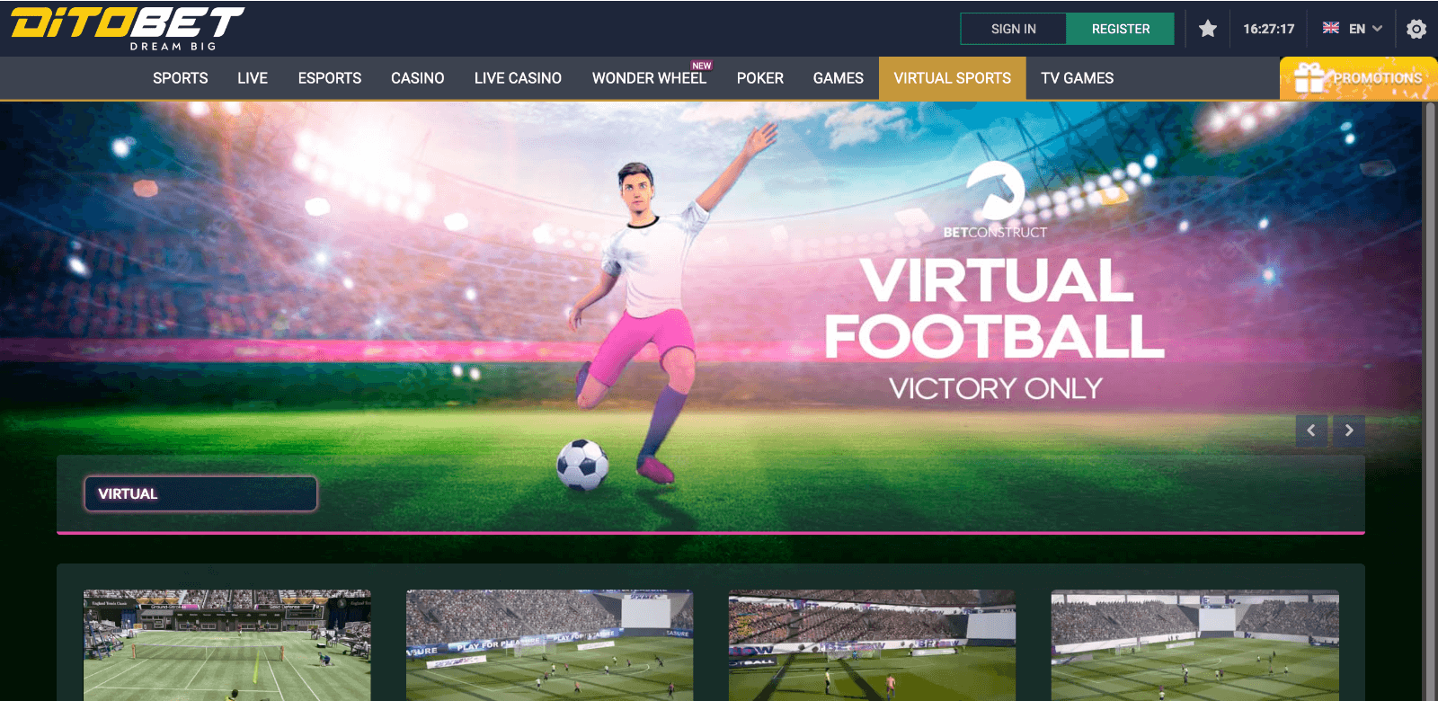 Virtual sports bettin section at Ditobet India