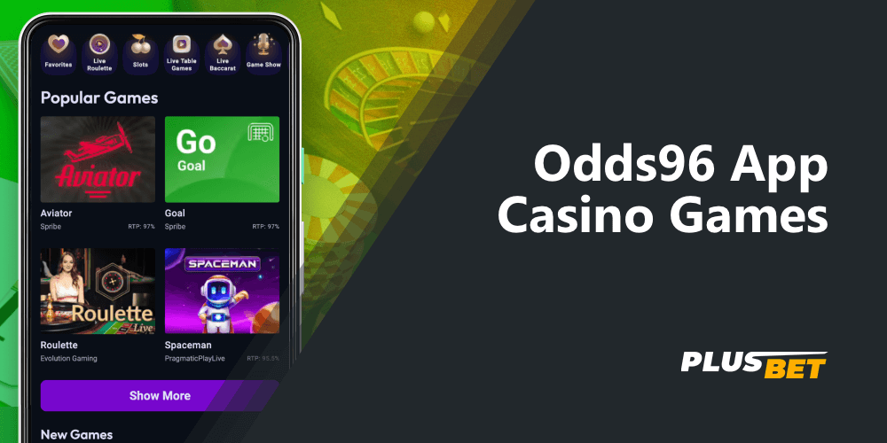 In the Odds96 app, players from India have access to a casino section, including casinos with live dealers