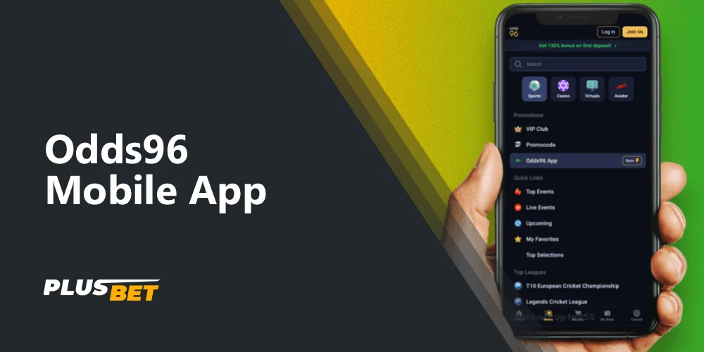 Free Odds96 mobile application for betting on the go