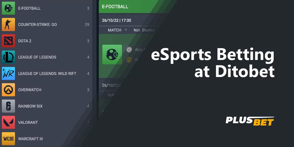 At Ditobet platform you can make a bets on eSports matches