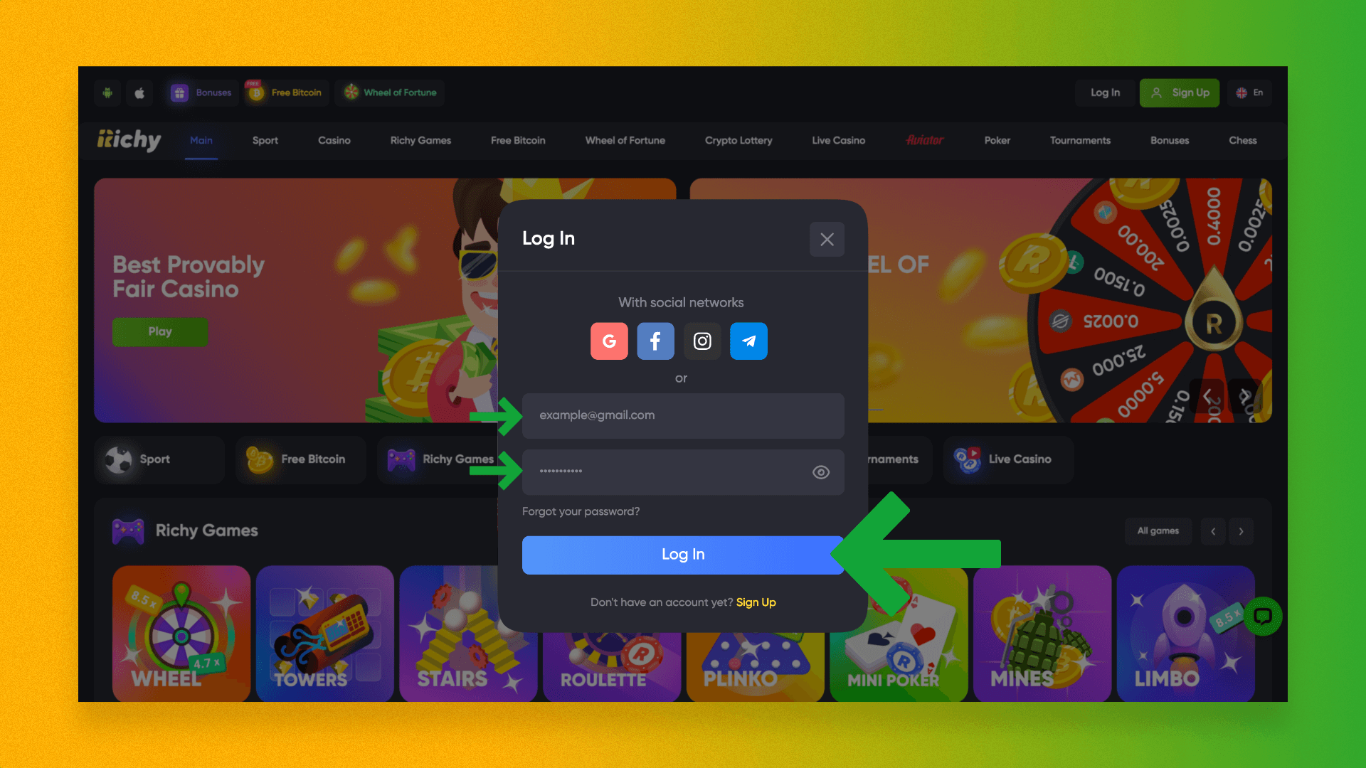 In order to make a bet you need to log in to your account on the Richy Casino platform