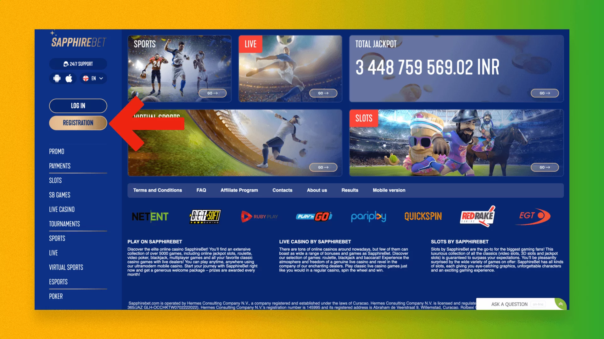 Before you can get a welcome bonus at SapphireBet you need to create a personal account