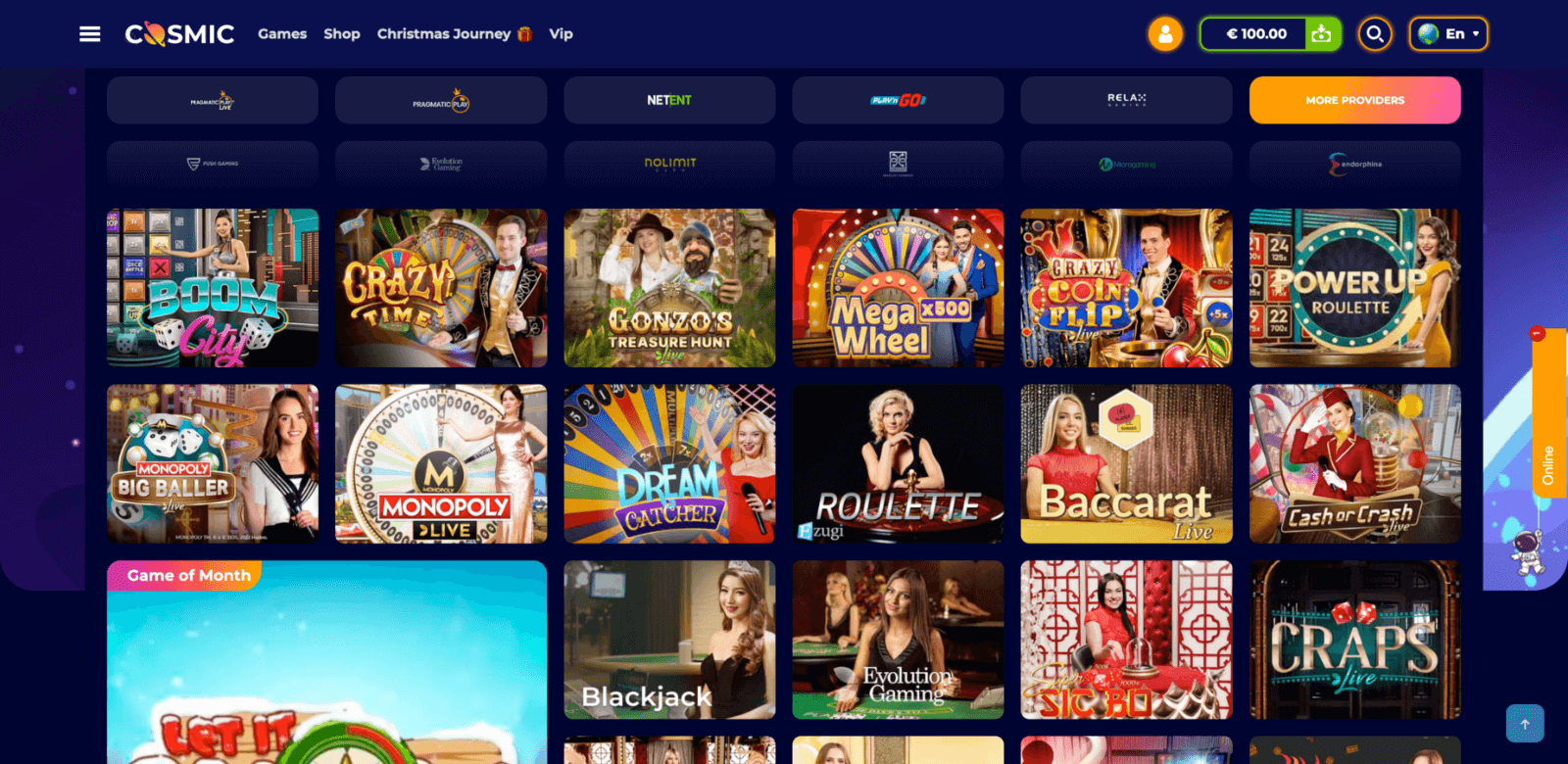 For fans of live casinos at CosmicSlot there is a section with games with live dealers