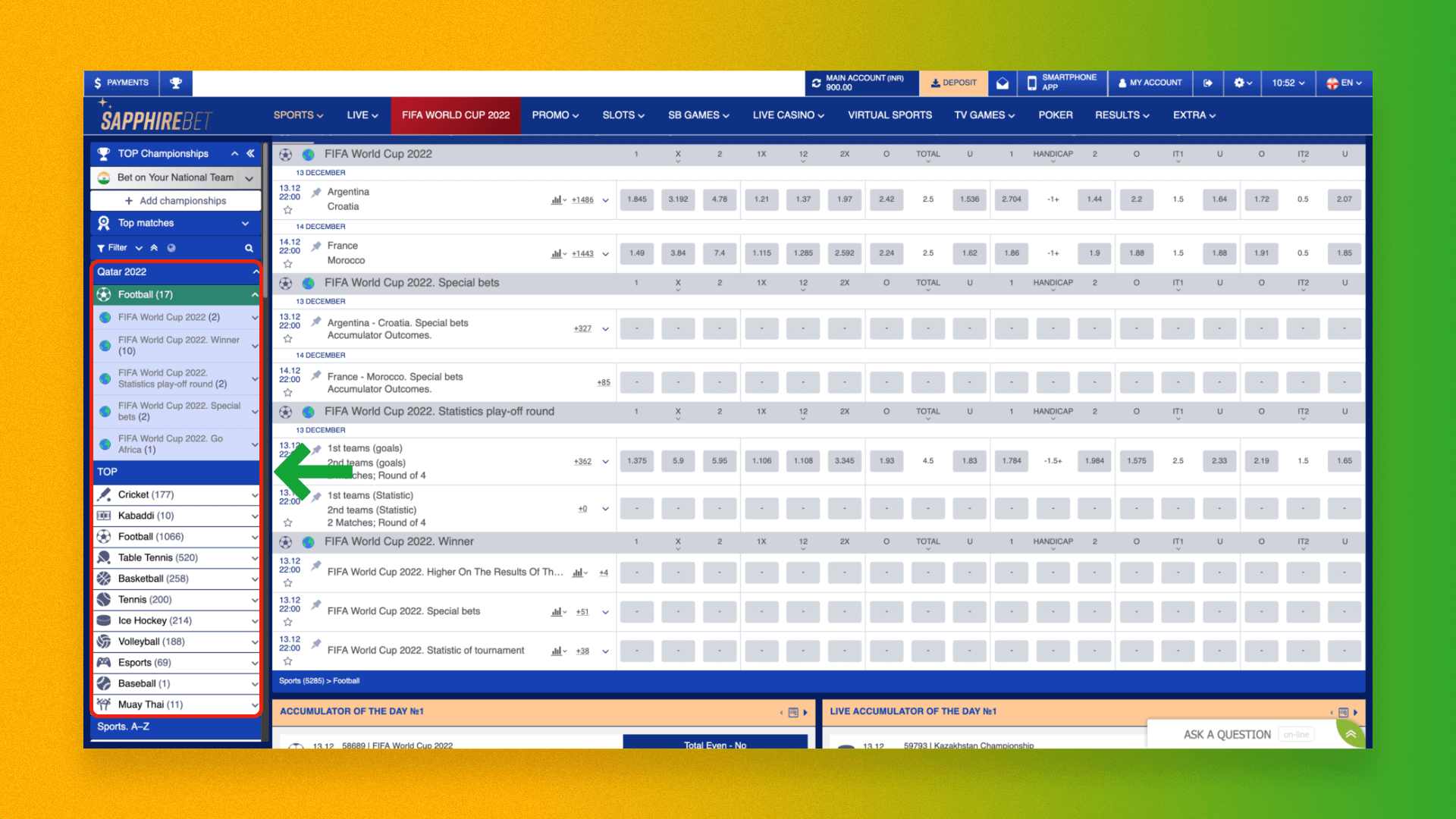 Select the match you want to bet on at Sapphirebet