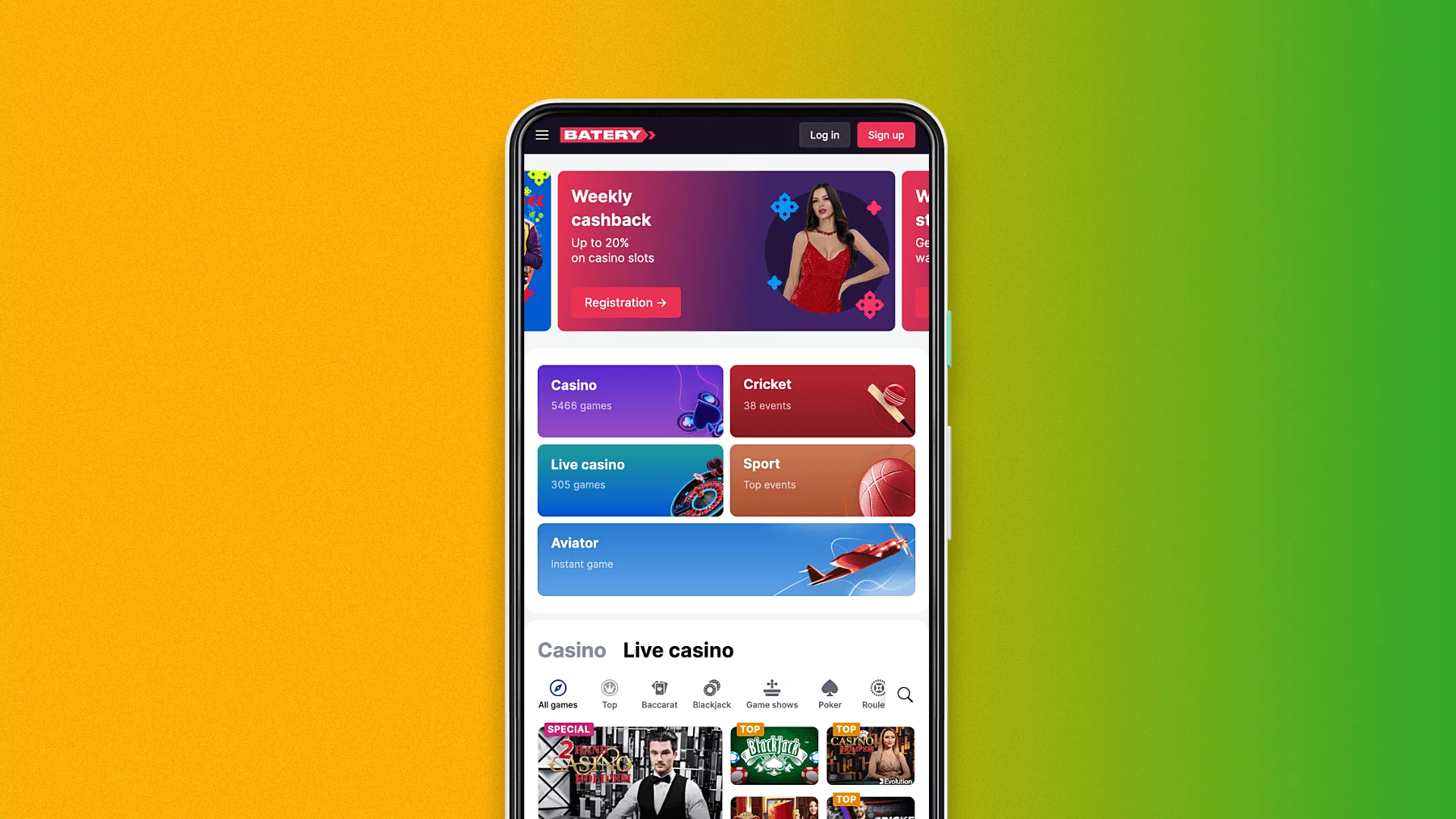 To download the Batery app for Android using any mobile browser go to the official website of the platform