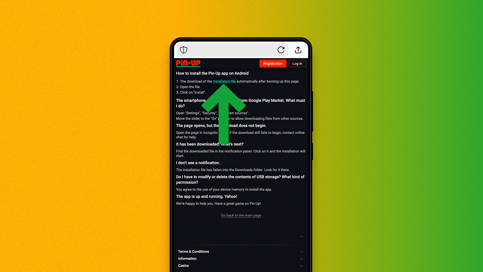 PinUp mobile sports betting app download page