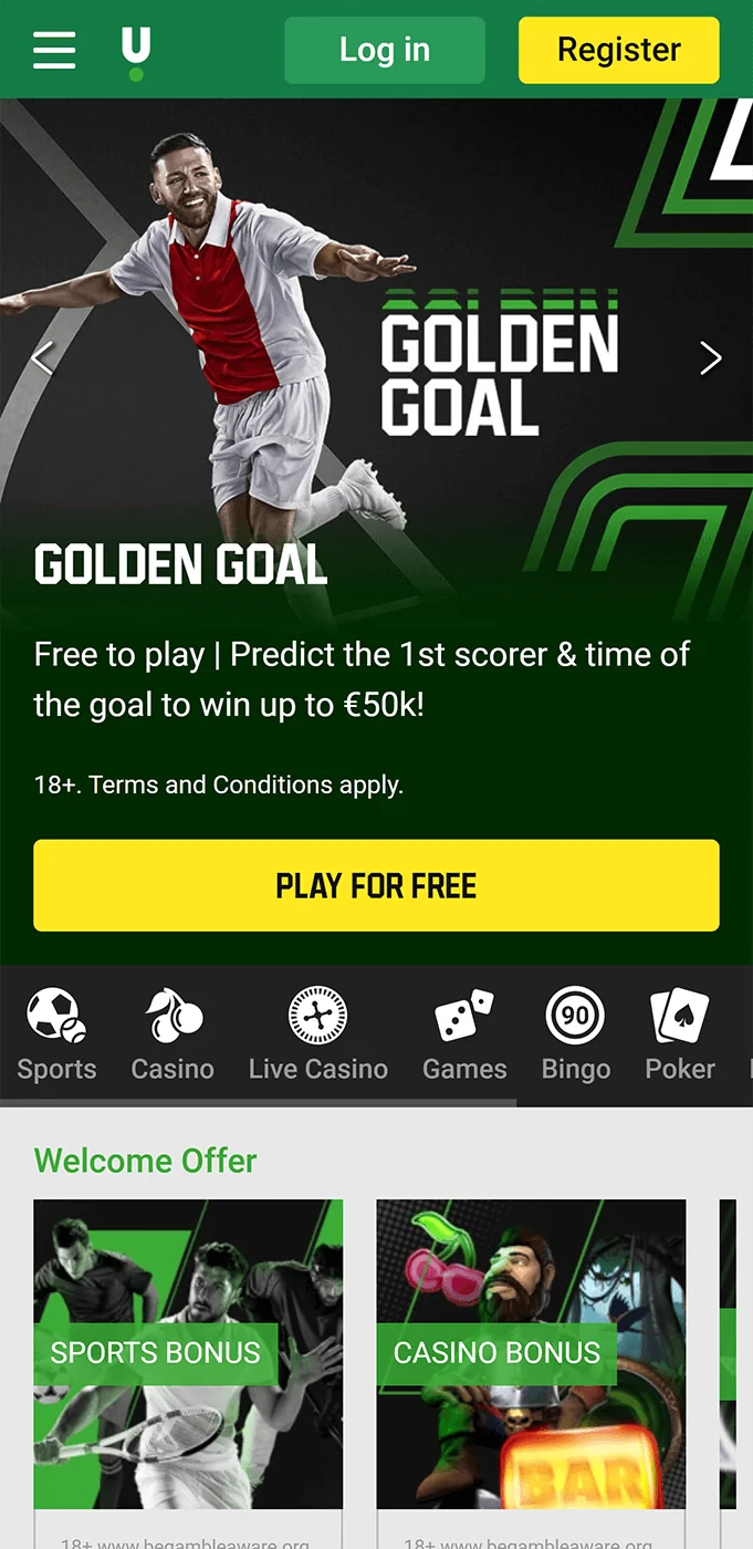 Unibet app home page