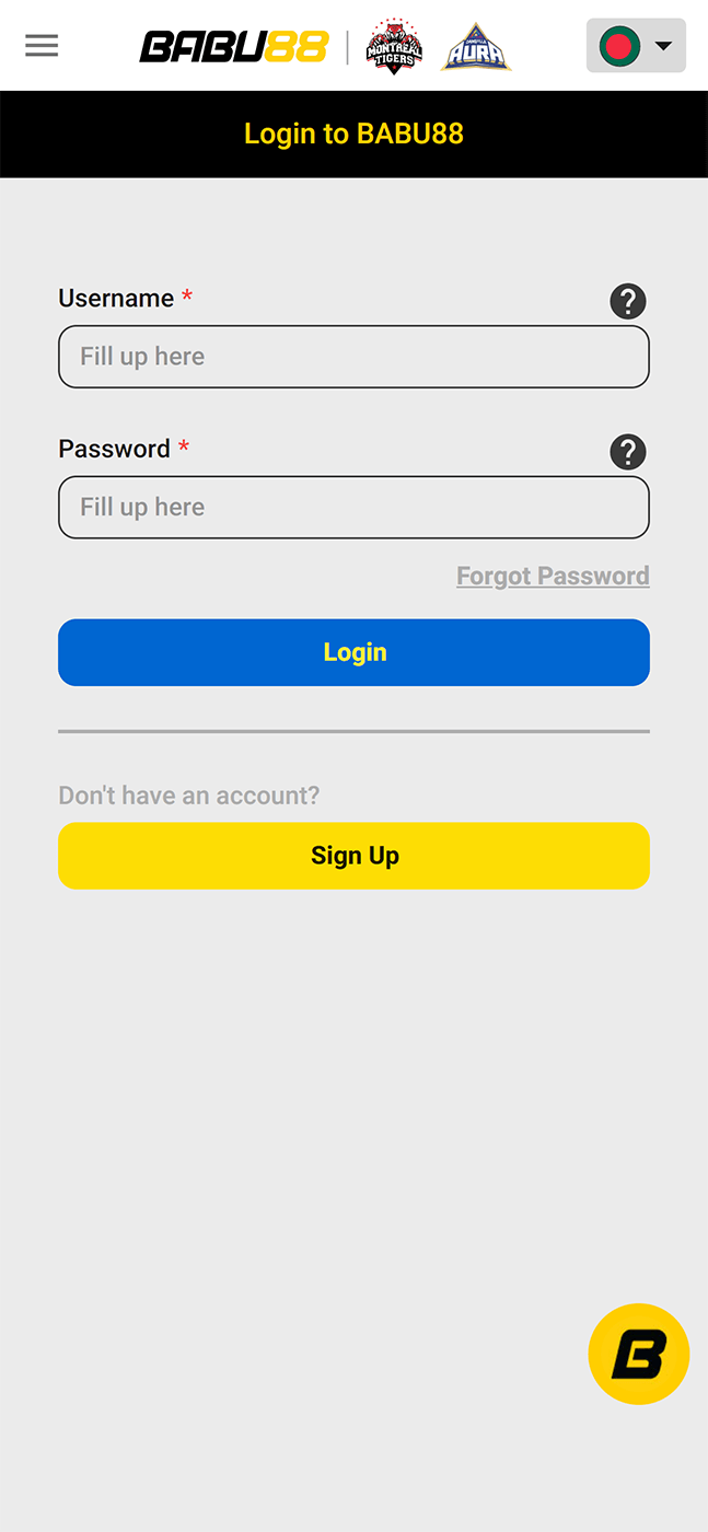 Babu88 app personal cabinet login page