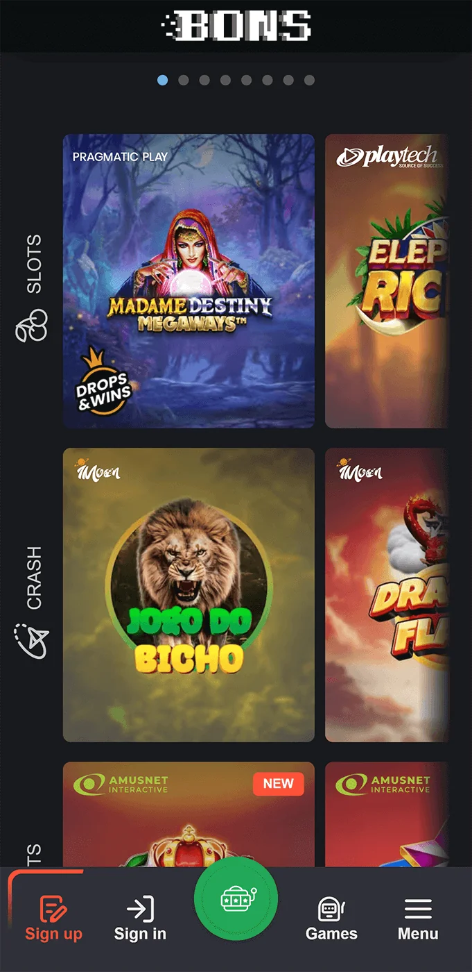 Promotions section in Bons app