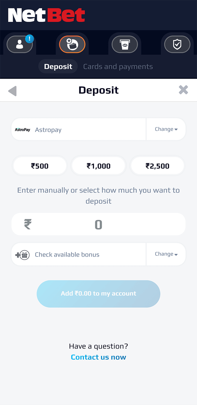 Deposit to NetBet Casino app
