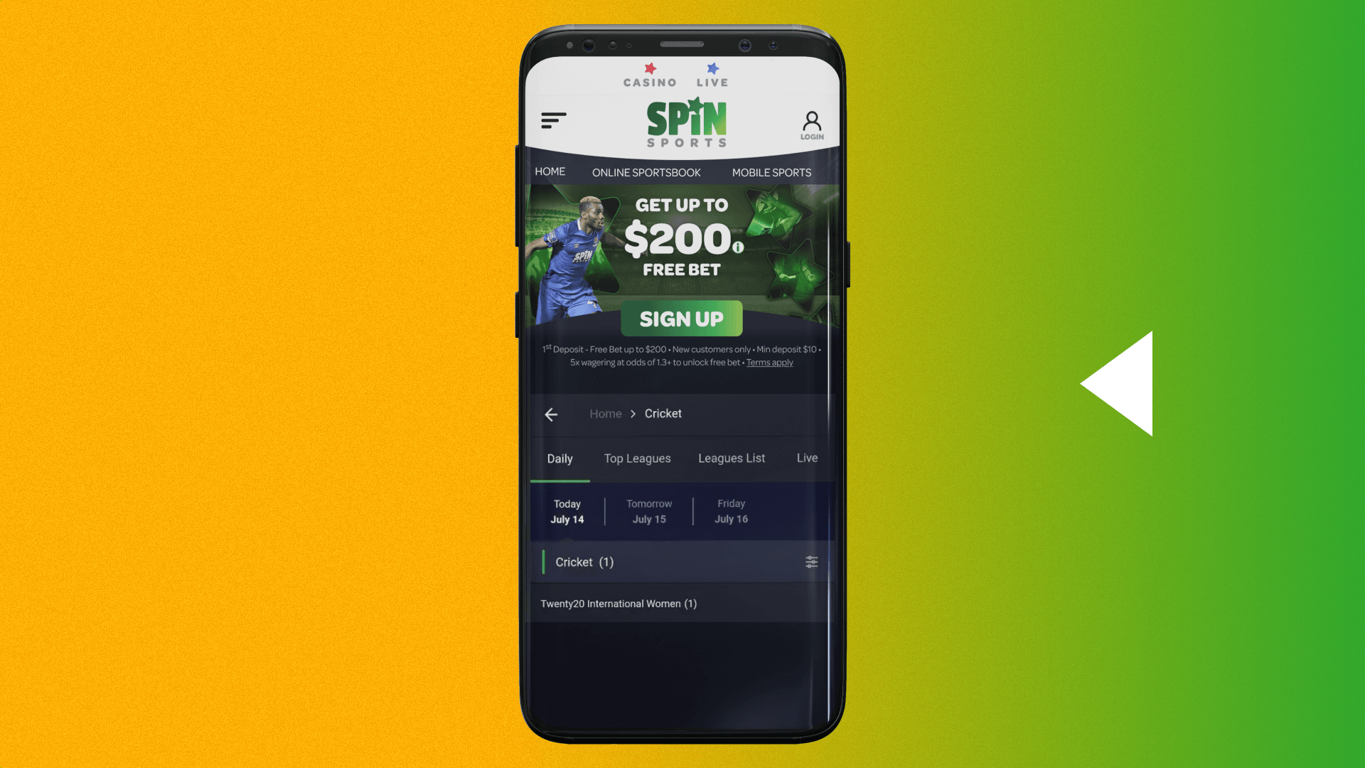 To download the Spin Sports app Indian players have to go to the mobile version of the website