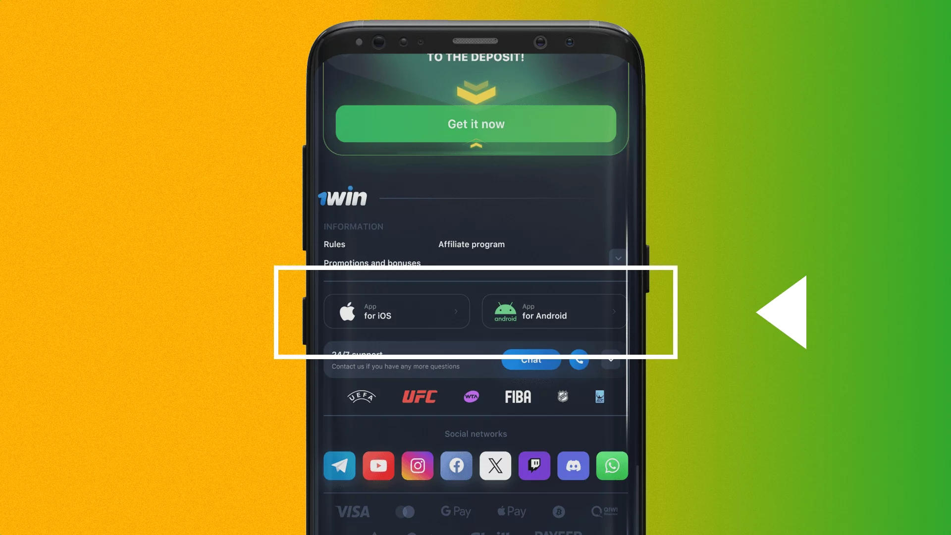 To download the 1win Aviator app players from India should log on to the bookmaker's mobile website and find the app download section at the bottom of the page