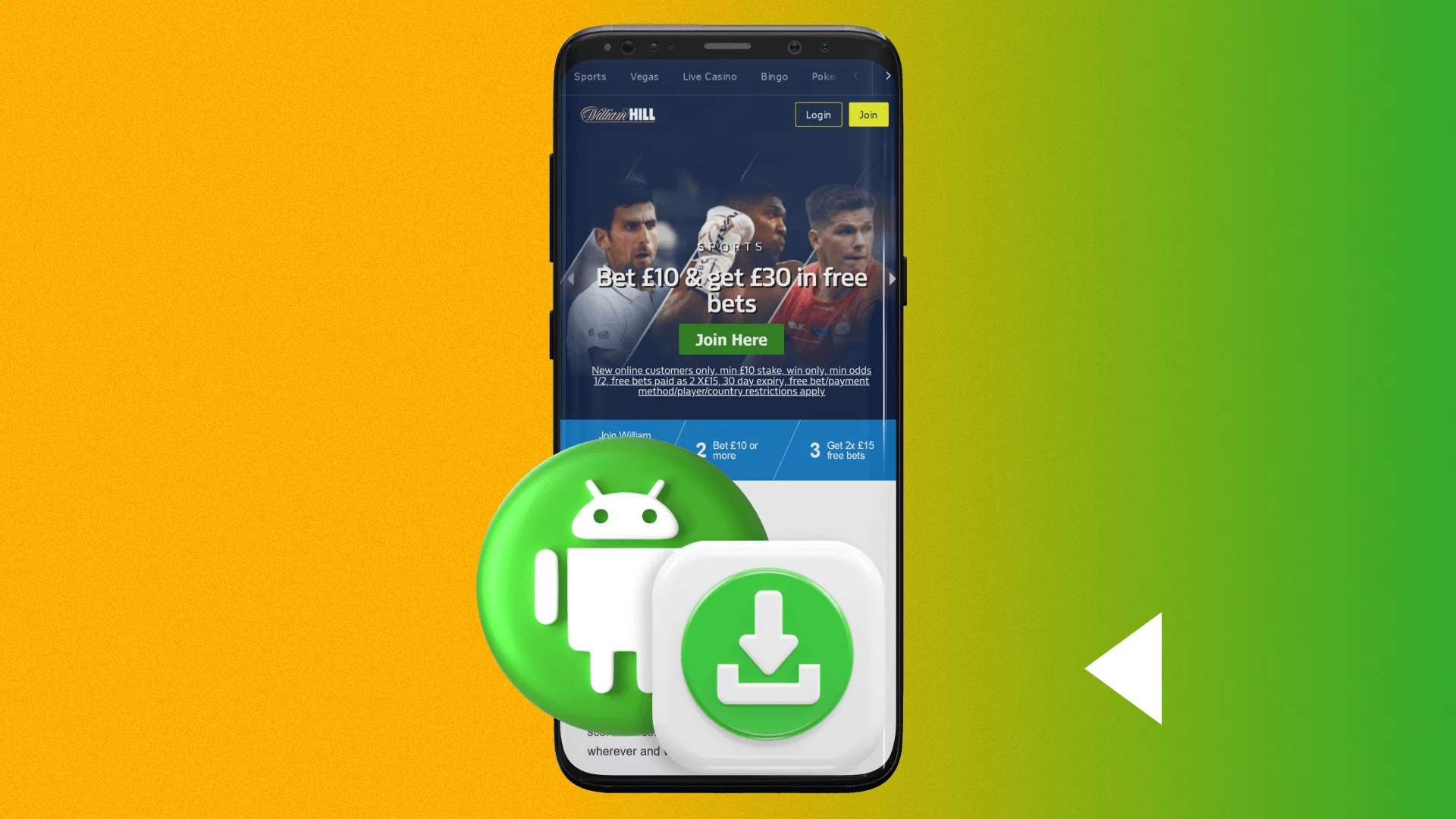 To download the William Hill app players from India need to go to the mobile version of the website and find the app logo