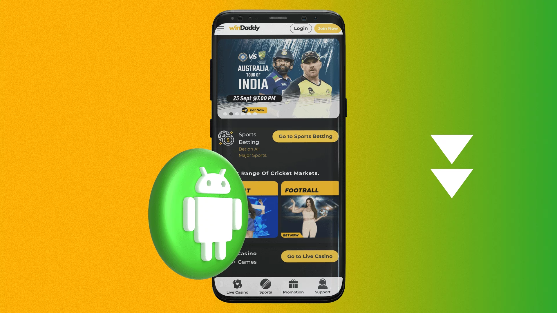 To download the Windaddy app players from India need to go to the mobile site and find the android logo at the bottom of the page
