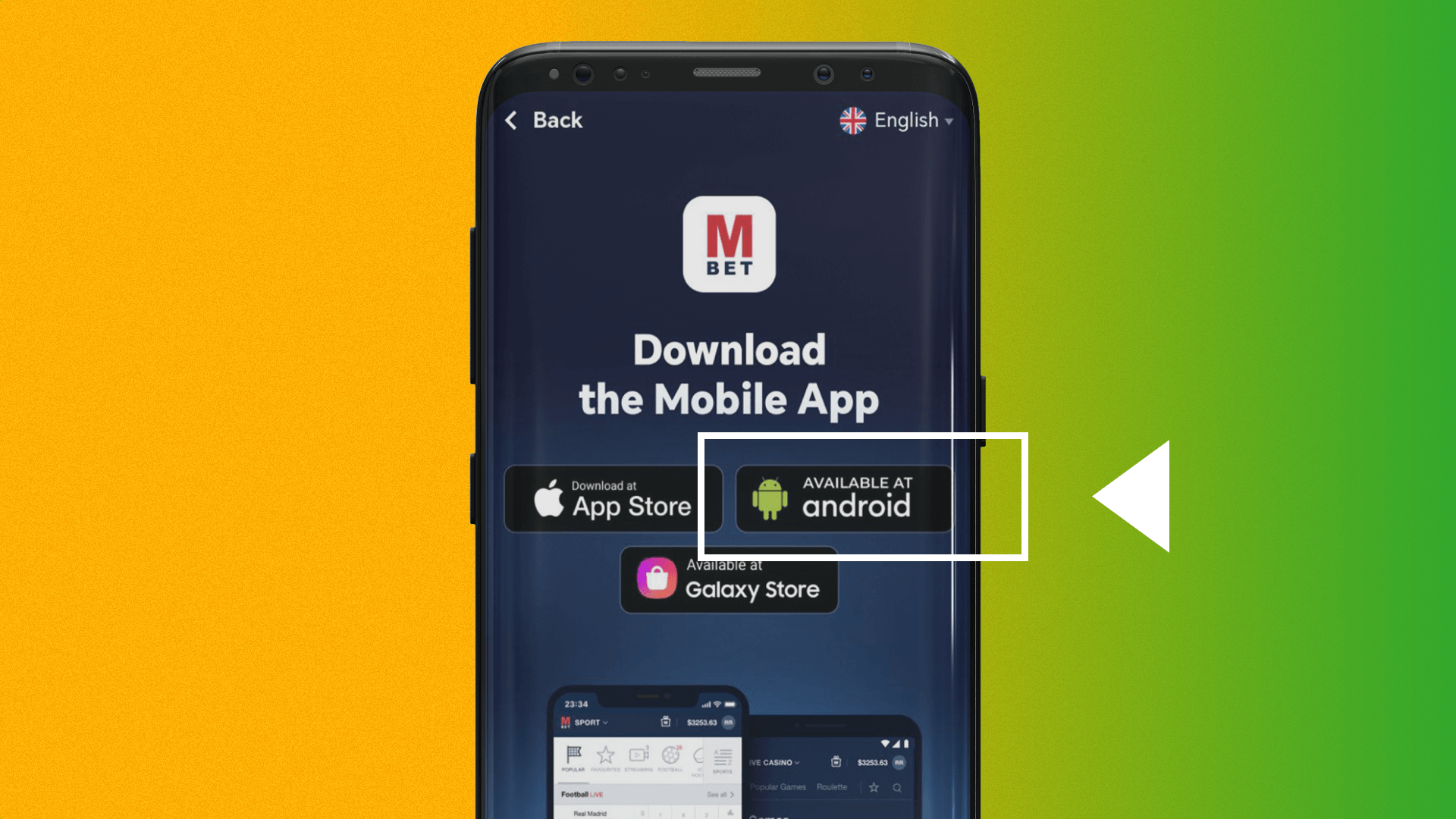 To download the Marathonbet app you need to click the Android download button on the mobile site