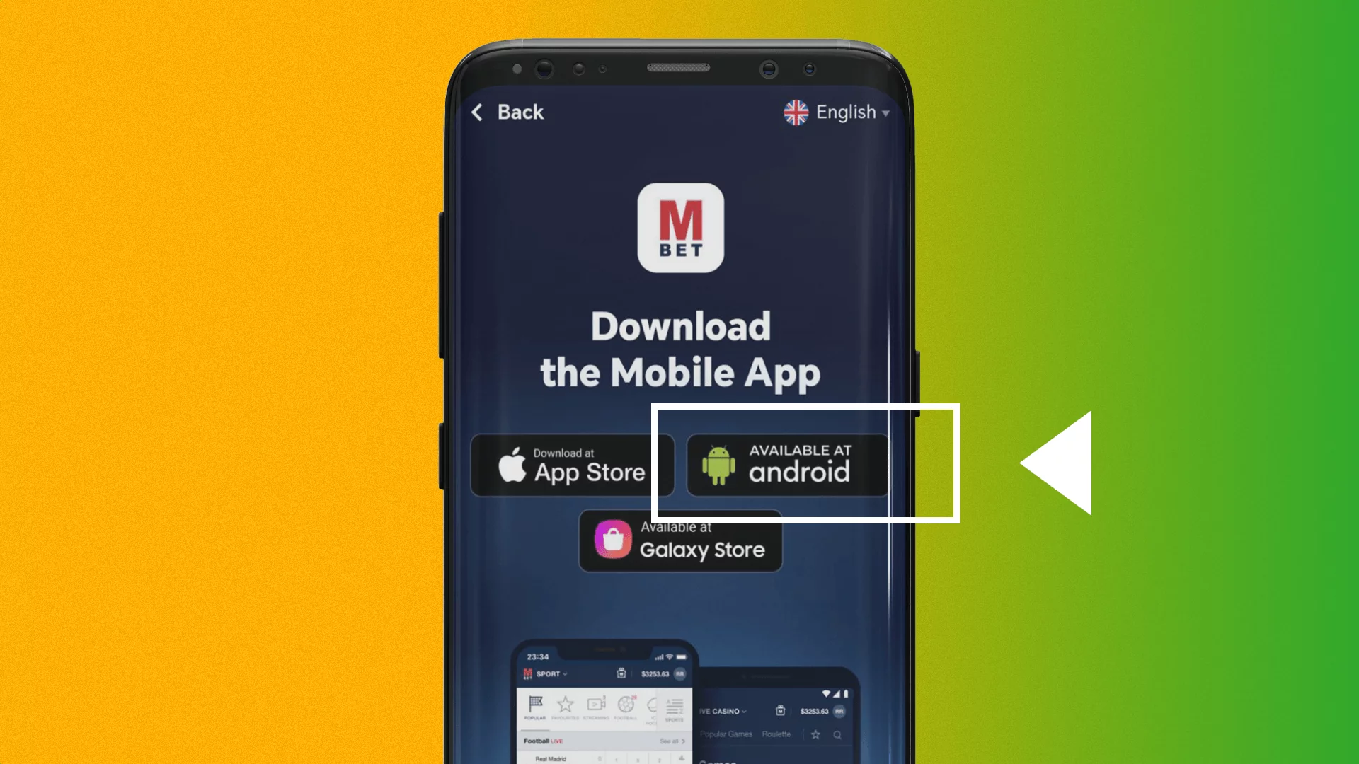 To download the Marathonbet app you need to click the Android download button on the mobile site