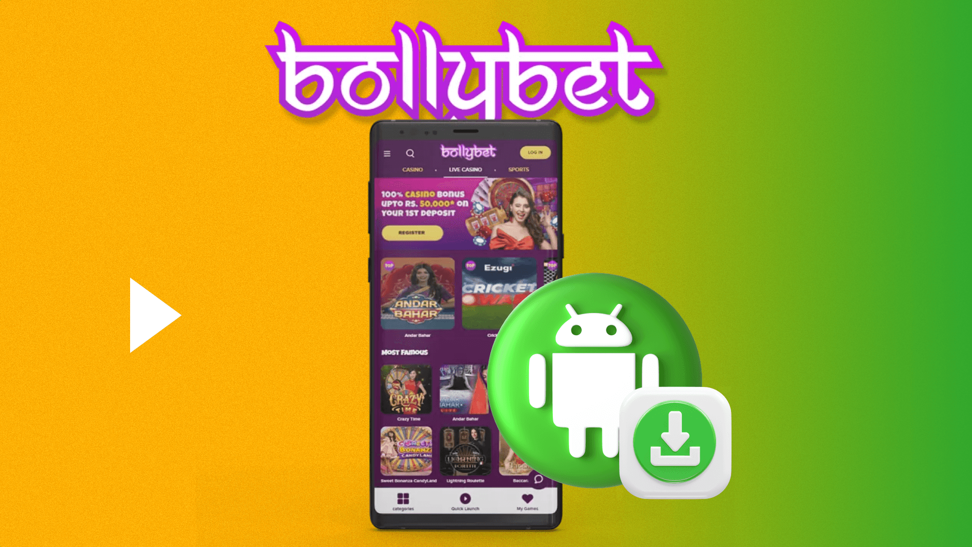 To download the Bollybet app you need to go to the mobile version of the site and download the apk file