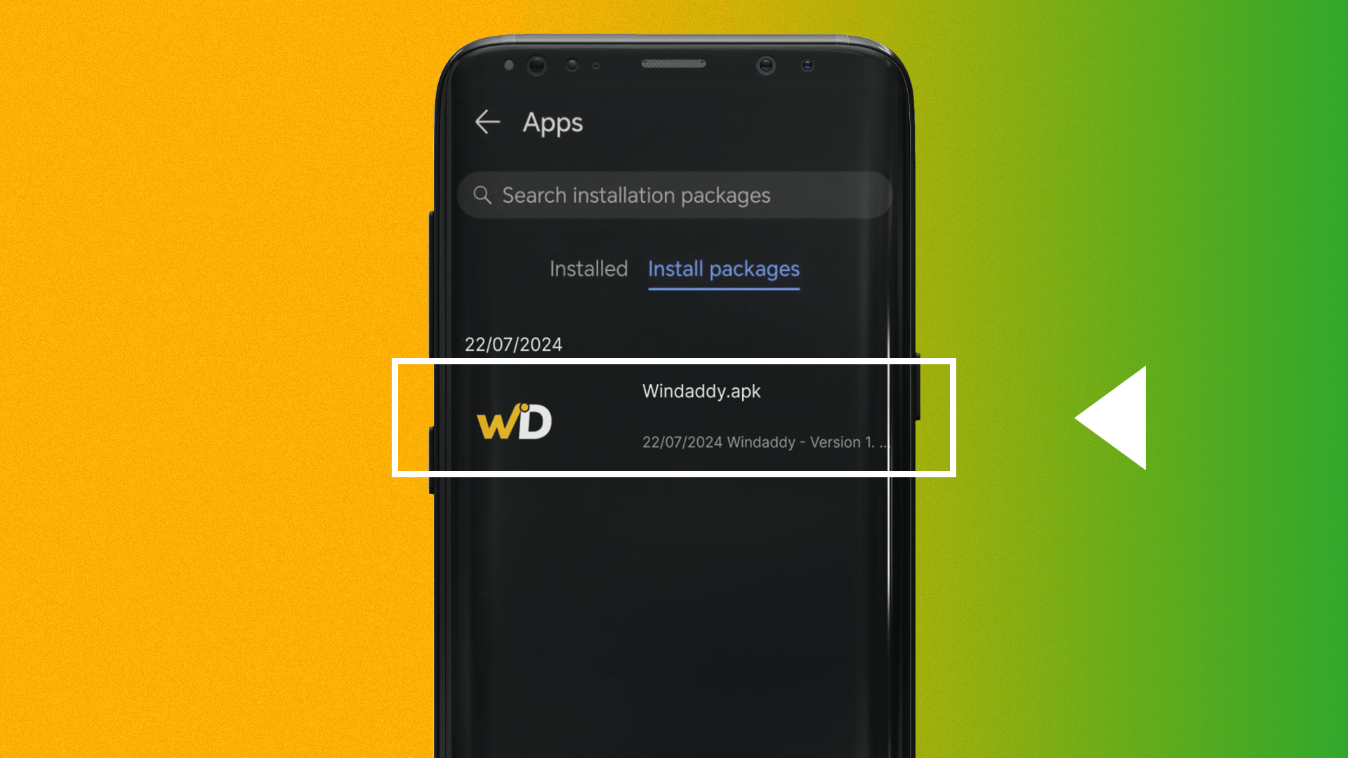 To install the Windaddy app players from India need to find the apk file in the download folder