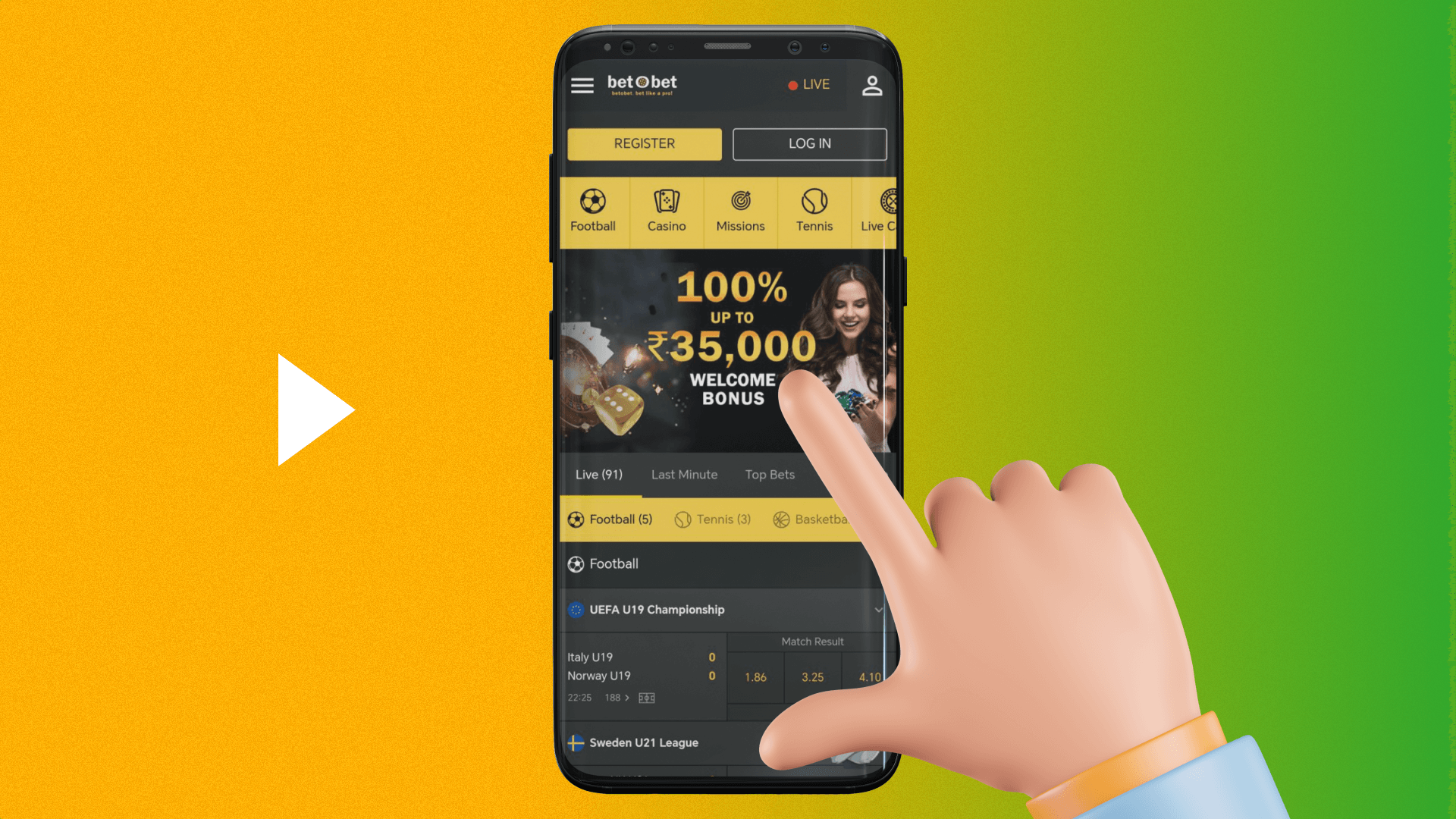 After installing the Betobet app, players from India can start placing bets