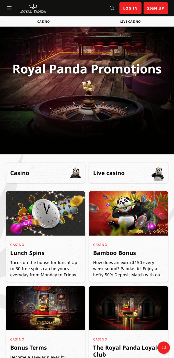 Screenshot of the promotion section in the Royal Panda app