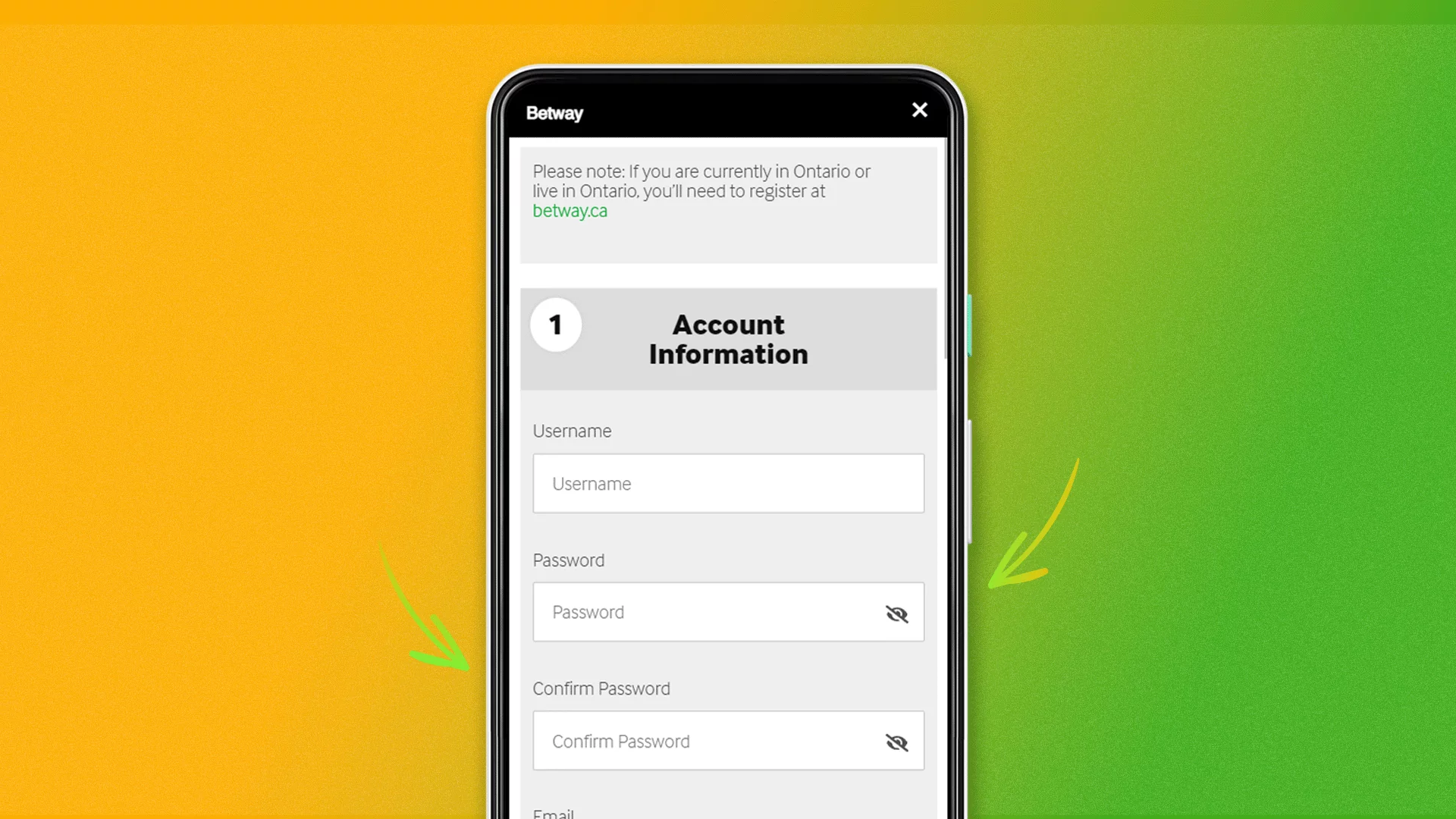 Fill in the Betway registration form to play Aviator