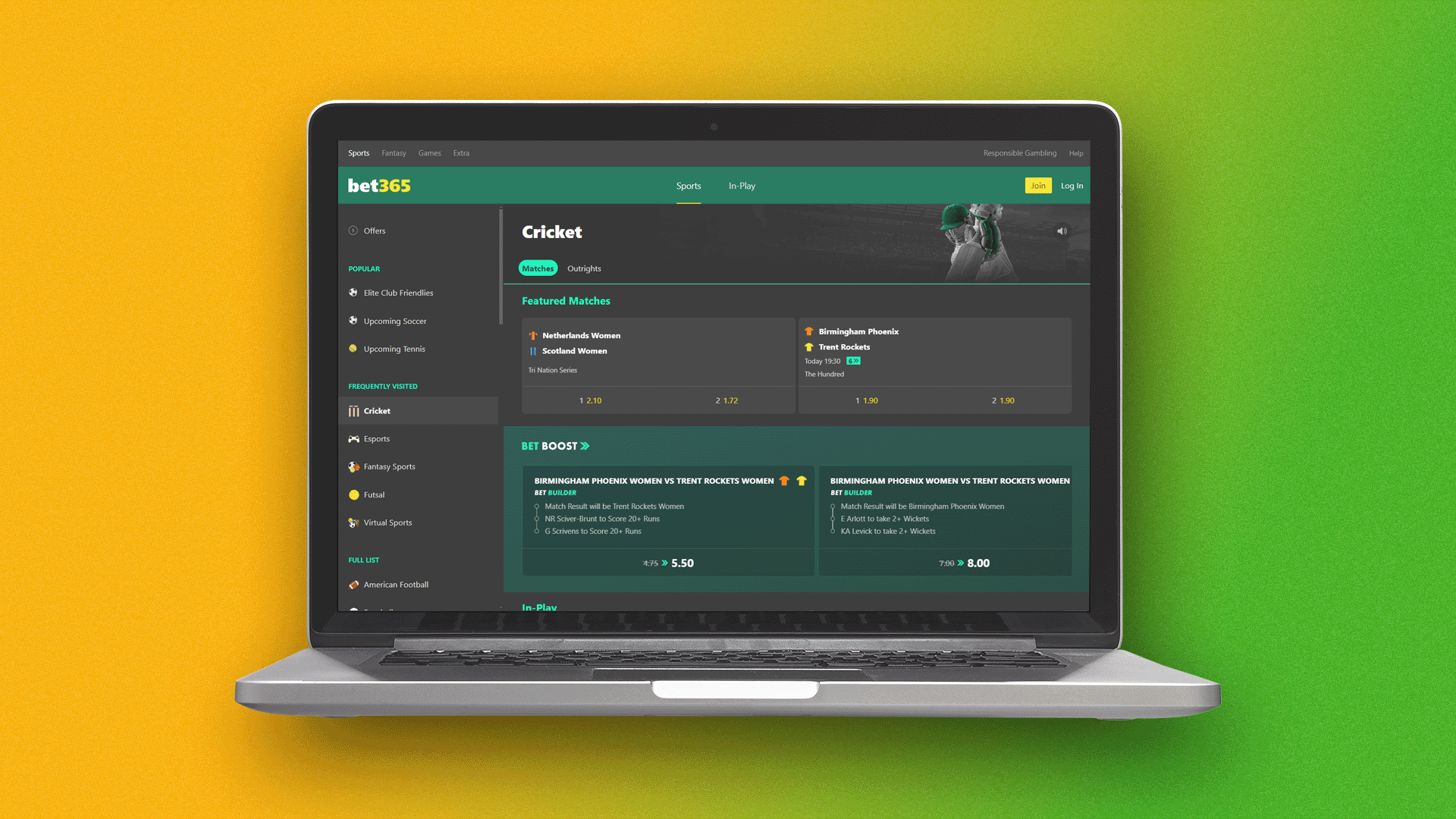 Select the tournament you wish to bet on at Bet365