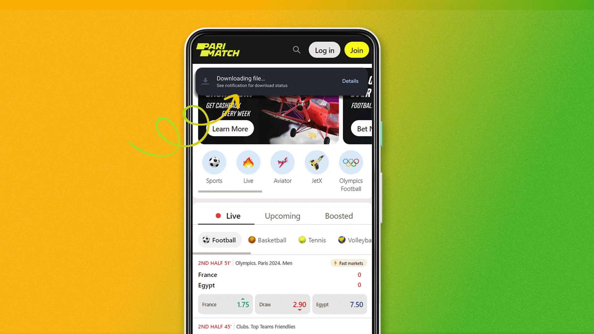Wait for Parimatch Aviator APK installation