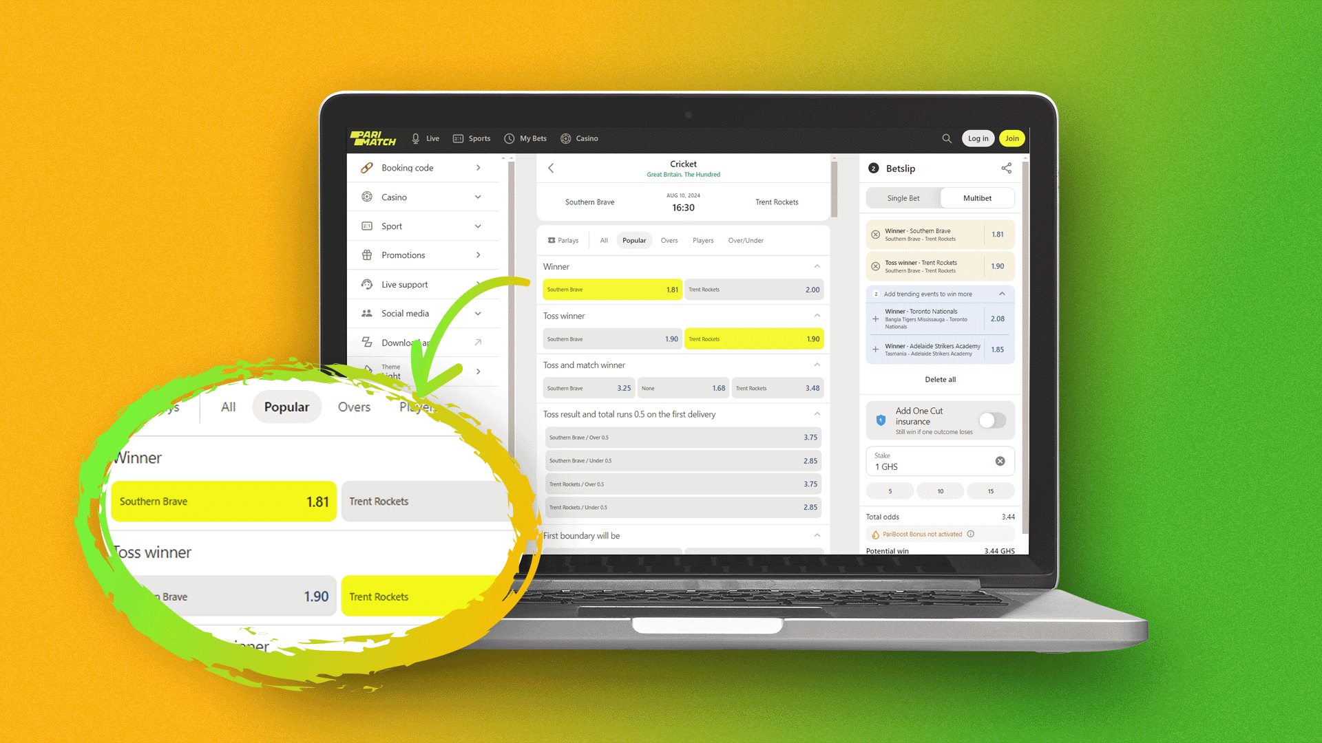 Choose the odds to win at Parimatch